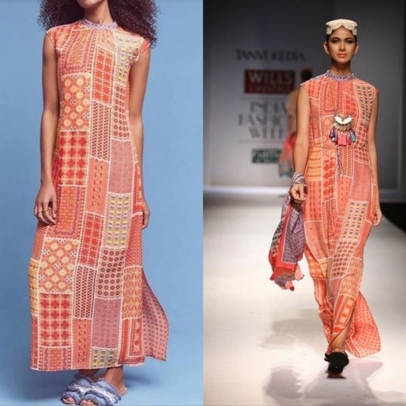 Anthropologie Tanvi Kedia patterned chiffon maxi dress 408 - Picture 2 of 12